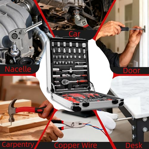 515 PCS General Household Tool Kit Aluminum Trolley Case Tool Set for Men | 4-Drawer Hand Tool Set for Home Repair, Car, Garage, Maintenance, Auto Repair Toolbox with Wheel