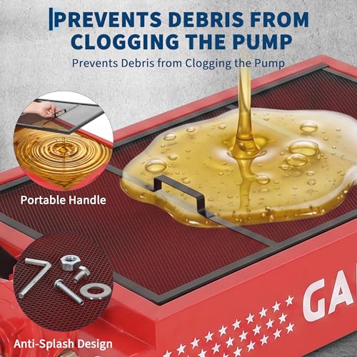 Garvee 15 Gal Electric Oil Drain Pan with 110V Pump, Low Profile Rolling Oil Drain Cart with 8 ft Hose, Foldable T-Handle & Lockable Swivel Casters, Leak-Proof & Heavy Duty for Cars, SUVs, Trucks - color: Red, size: 15 Gal + Electric