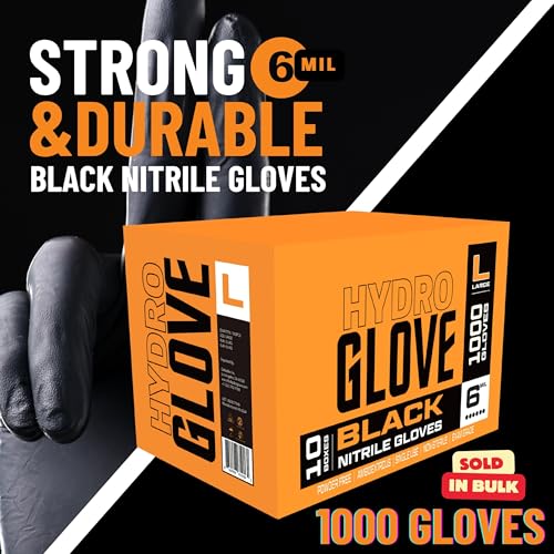 Black Nitrile Gloves 6 Mil | Heavy Duty, Latex-Free, Powder-Free | Food, Mechanic, Exam Disposable Gloves 1000 - size: Medium