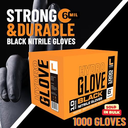 Black Nitrile Gloves 6 Mil | Heavy Duty, Latex-Free, Powder-Free | Food, Mechanic, Exam Disposable Gloves 1000 - size: Large