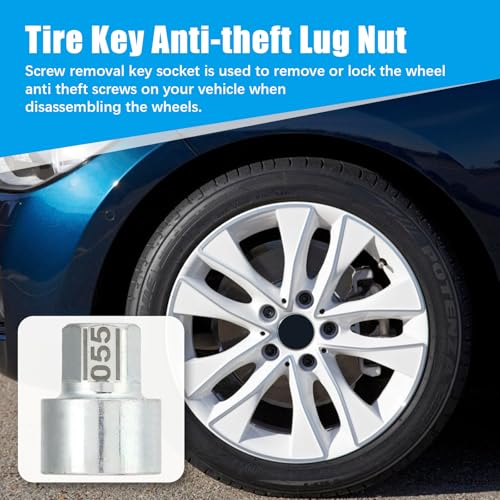 5 Pcs Anti Theft Lugnut Socket, Metal Wheel Lock Key Lug Nut Wheel Lock Key Removal Kit for 1 3 5 6 7Series X4 X5 X6 Z4 (055) - size: 055