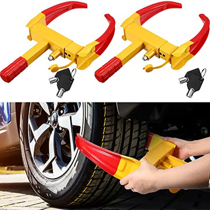 2 Pcs Wheel Lock for Cars, Heavy Duty Trailer Wheel Lock Universal Security Anti Theft Tire Clamp for Vehicles Boot Camper SUV ATV Boat Motorcycle Deterrent(Red) - color: Red