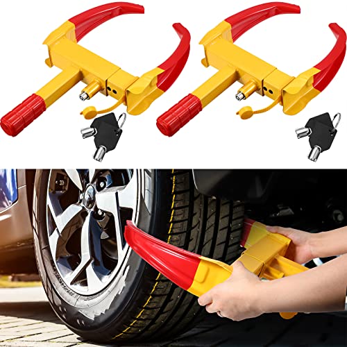 2 Pcs Wheel Lock for Cars, Heavy Duty Trailer Wheel Lock Universal Security Anti Theft Tire Clamp for Vehicles Boot Camper SUV ATV Boat Motorcycle Deterrent(Red) - color: Red