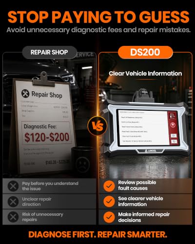 ANCEL DS200 OBD2 Scanner Full System Car Diagnostic Tool, Code Reader with 15+ Reset Services, ABS SRS Transmission Engine Scanner, Oil Reset Battery Matching ABS Bleeding DPF Regen, Lifetime Update - style: DS200