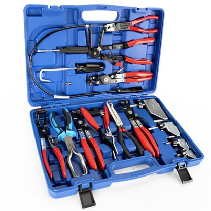 BETOOLL 16PCS Hose Clamp Pliers Set, Automotive Hose Clamp Removal Tool, Long Reach Flexible Wire Tools for Radiator, Heater, Coolant & Water Hoses - color: Blue