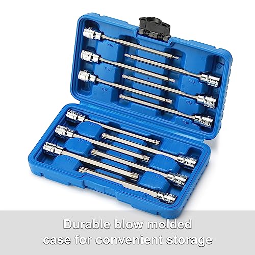 CASOMAN 3/8"Drive Extra Long Torx Bit Socket Set, 12 Piece Torx Star Bit Set, T10 to T60, Length: 150mm, CR-V&S2 Steel - size: 150mm | 12-piece Set