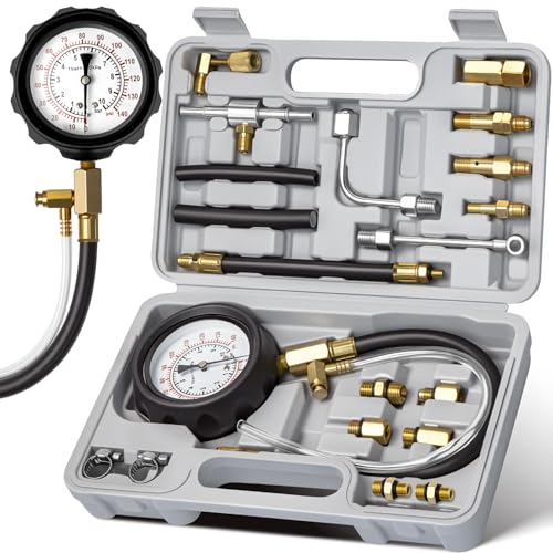 AUTOWN Fuel Pressure Tester Kit 0-140PSI with Adapters for Cars, Trucks, ATVs, Fuel Pump Injector, Fuel Pressure Gauge Diagnostic Tool - size: 21PCS