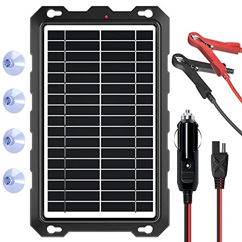 SUNAPEX 12V Solar Battery Charge: 10W Waterproof Portable Solar Panel Kit - Battery Maintainer Trickle Charger - with Upgrade Built in Charge Controller for Car Boat RV Trailer Automotive Motorcycle - size: 10W