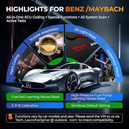 LAUNCH X431 Creader Elite 2.0 BBA OBD2 Car Scanner for BMW/Mercedes-Benz/VW/Audi/Maybach/Mini/RollsRoyce, Full System Bidirectional Scan Tool, ECU Coding, Full Reset Services, Lifetime Free Update