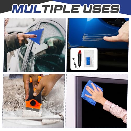 WILLBOND Emblem Removal Tool Kit Vinyl Wrap Kit Plate Line Remover with 5m PE Cord Heat Gun Razor Blade Scraper Squeegee Scratch Repair Paste Applicator Sponge Towel for Car Wrapping Film Installation