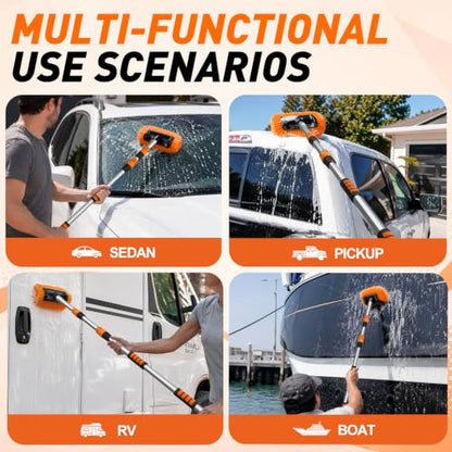 SISUPASSIE 12FT Car Wash Brush with Long Handle, 12-Inch Soft Bristle Car Cleaning Brush for Cleaning RV, Truck, Boat, Solar Panels, Orange - color: Orange