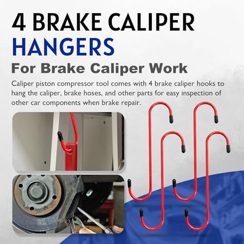 Brake Caliper Compression Tool with Extra 2Pcs Large Plates 1.57"-2.95",Caliper Piston Compressor Tool for Disc Brake Pad Spreader with 4 Brake Caliper Hangers for Single/Twin/Quad Piston - size: Brake Caliper Tool with 4 Caliper Hangers