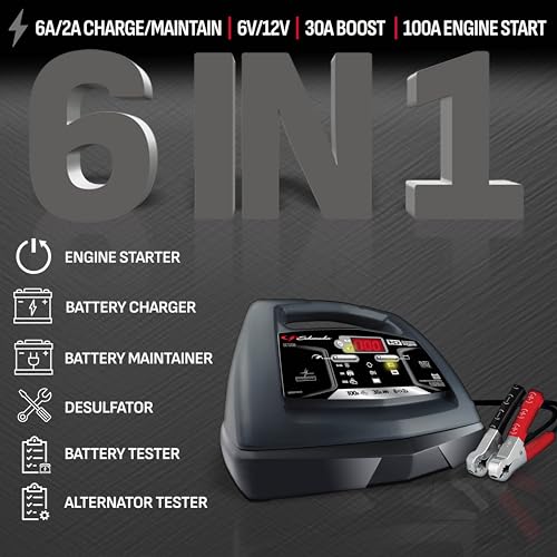 Schumacher Electric 6A Car Battery Charger and 100A Engine Starter, 6-in-1 Solution, Maintainer, 30A Boost, for 6V/12V Power Sport, Automotive, and Marine Batteries, SC1308