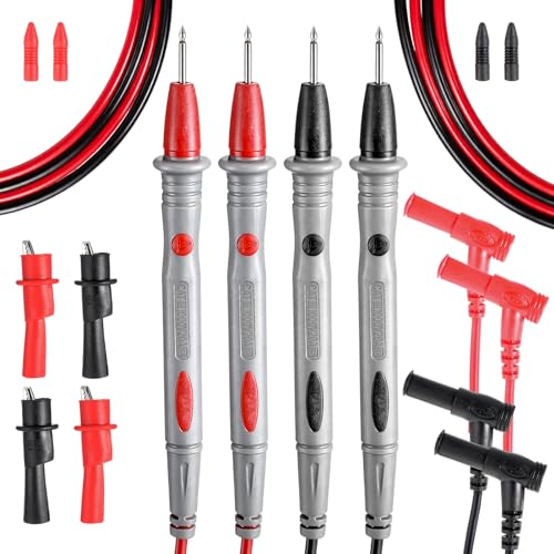 4Pack 1000V 20A Electrical Multimeter Leads Set, 1000V 20A Professional Multimeter Test Leads Kit Silicone Meter Lead Ultra-Sharp Gold Plated Probes with Alligator Clips for Automotive Testing