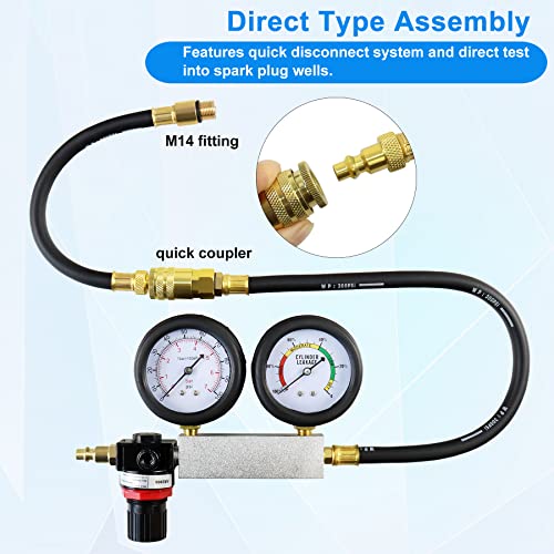 JoyFans Cylinder Leak Down Tester Kit, Professional Dual Pressure Gauges Engine Compression Leakdown Detector Leakage Test Set for Gasoline Engine with 10 12 14mm Spark Plugs Red - color: Red