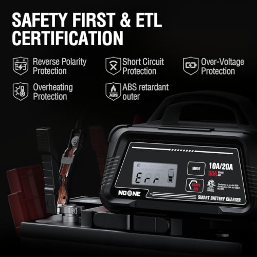 NOONE 10A/20A Smart Battery Charger - 12V/24V Fully Automatic Maintainer | with 50A Engine Start, Winter Mode, and Auto Repair - Car Trickle Charger for AGM, Gel, Deep Cycle & LiFePO4 Batteries