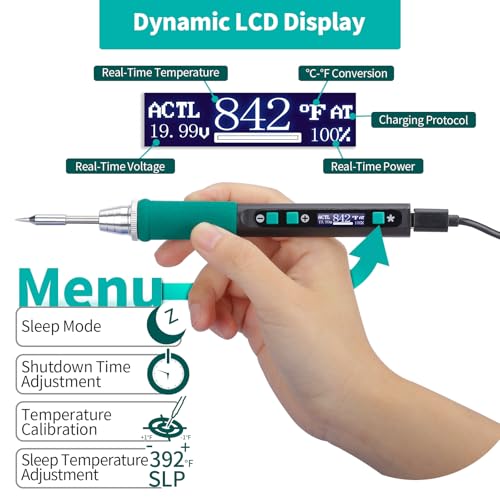 YIHUA 928D-IV Soldering Iron Kit with Type-C Port, Fast-Heating with C235 Cartridge, 194~842°F Temperature Adjustable, PD/QC/Adaptive Protocols, LCD Display, and Multi-Functional Cover - style: 5-IN-1