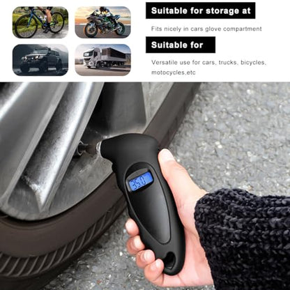 Digital Tire Pressure Gauge, 150PSI 4 Settings High Accuracy Tire Gauge with Backlit LCD and Non-Slip Grip, Easy to Read Air Pressure Gauge for Cars, Trucks and Bicycles (Black) - color: Black