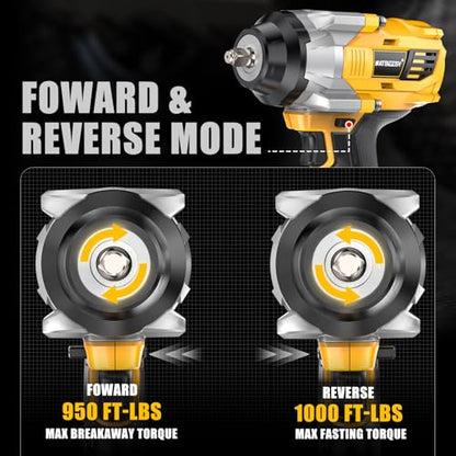 NATBEESY Cordless Impact Wrench Compatible with DeWalt 20V Battery: 1/2 Inch Hog Ring Impact Driver - High Torque - 1360N.m/1000Ft-lbs Cordless Impact Gun - Brushless Motor with LED Light - Tool Only - style: 1360N.M