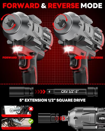 Cordless Impact Wrench for Milwaukee 18V,1500Nm (1106 Ft-Lbs) 1/2" Brushless Impact Gun, LED Work Light, 3-Speed High Torque Power Tool for Tire Removal, Rusted Bolts (No Battery)