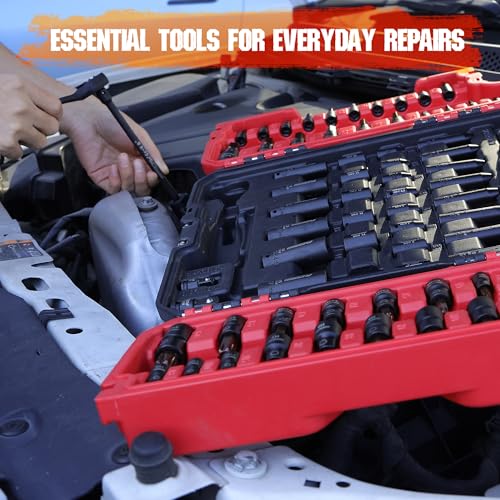 73-Piece Hex Torx Bit Impact Socket-Set, Master Impact Socket Set, SAE Metric Deep Shallow Sockets Torx Bit Sockets Includes Ratchet Handle, Adapters, Impact Universal Joint, Extension Bars - style: 73-Piece Master Impact Set