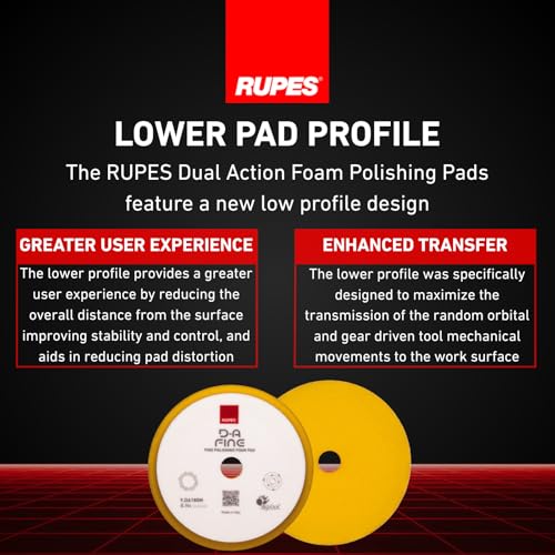 RUPES 9.DA180M Pack of 24 Yellow D-A Fine Finishing Foam Pads 180mm | Ideal for Paint Correction & Gloss Enhancement | Compatible with 6" Backing Plate | Moderate to Fine Defect Removal - size: Fine 180mm, style: Pack of 24