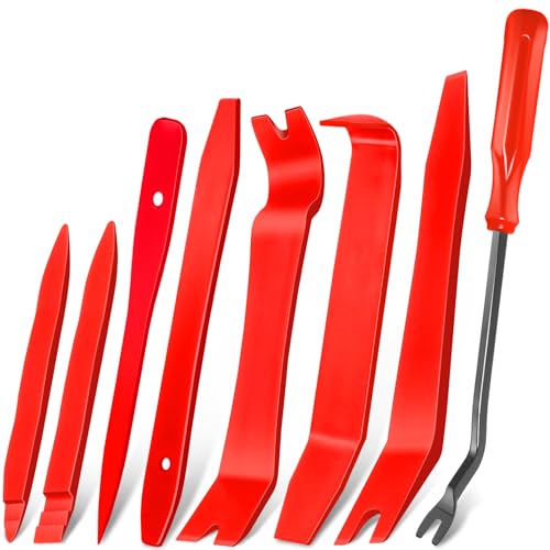 Keze 8 Pcs Auto Trim Removal Tool Kit with Non-Scratch Plastic Pry Tool & Fastener Clip Removal Tool Set for Car Panel Dashboard Door Clips and Upholstery Trim-Red - color: Red-8 Trim Removal Tool Set