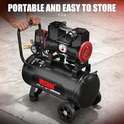 Portable Air Compressor with 8 Gallon Steel Tank, 1.5 HP 2.85 CFM @ 90 PSI, 116 Max PSI Oil-Free Air Compressor for Garage, Home Use, Tire Inflation, Nail Gun, DIY Projects,110V - style: 8Gallons