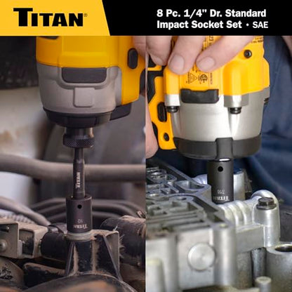Titan 46001 8-Piece 1/4-Inch Drive SAE Shallow Impact Socket Set, 6-Point, SAE Sizes 3/16 to 9/16-Inch - size: 8-Piece SAE Shallow, style: 1/4-Inch Drive