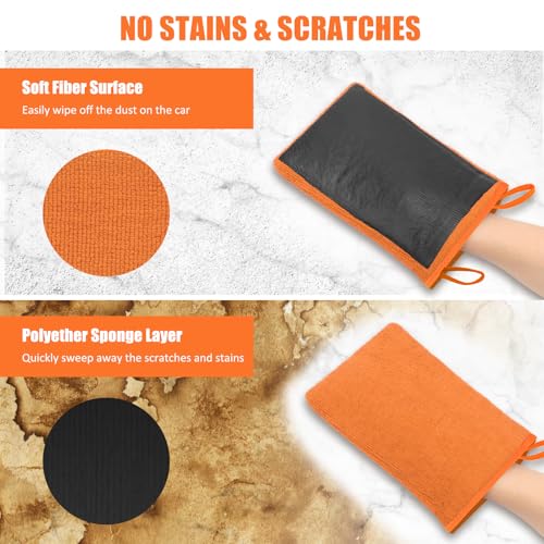 Windspeed 2Pack Clay Mitt, Microfiber Clay Bar Towel for Car Detailing, Medium Grade Bar Glove Auto Detailing (Orange) - color: Orange