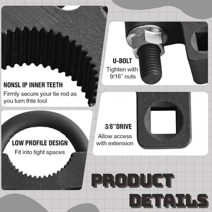 Inner Tie Rod Removal Tool,with Non-Slip Teeth for Inner Tie Rod Removal and Installation Inner Tie Rod Tool Inner Tie Rod U-Wrench,3/8" Carbon Steel Inner Low Profile Tool for Car Chassis Rocker