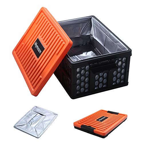 Mymazn Trunk Organizer Plastic for Car, Orange | Collapsible Crate Storage, With Lid, Waterproof Bag, Optional Insulated Cooler, For SUV, Groceries, Camping - color: Crate & Waterproof Bag