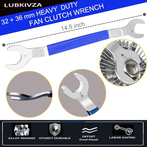 Professional Fan Clutch Removal Tool Kit with 32mm & 36mm Wrench Set and Water Pump Pulley Holder for BMW, Ford, GM, Dodge, Chevrolet, Jeep