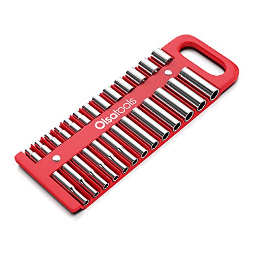 Olsa Tools Magnetic Portable Socket Organizer Tray - 1/4-Inch Drive - Red Holder for Deep & Shallow Sockets - Fits up to 5/8" SAE or 14mm Metric - Quality Tool Organizer for Professionals - Part 1075 - color: Red, size: 1/4-Inch Drive