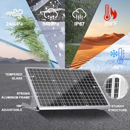 SOLPERK 50W/12V Solar Panel Kit, Solar Battery Trickle Charger Maintainer + Waterproof Controller + Adjustable Mount Bracket for Automotive Motorcycle Boat Marine RV Camping Roof - size: 50W