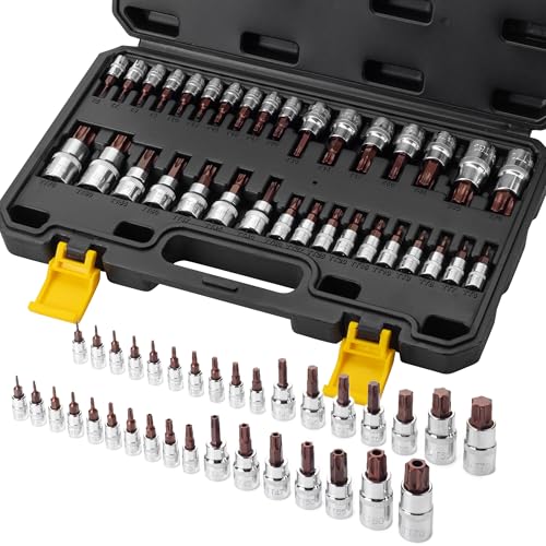 Bates Choice Torx Bit Socket Set, 34 pcs Set with Case, T6-T70, 1/4", 1/2" & 3/8" Drive, Solid and Tamper Proof Star Bit Socket Set
