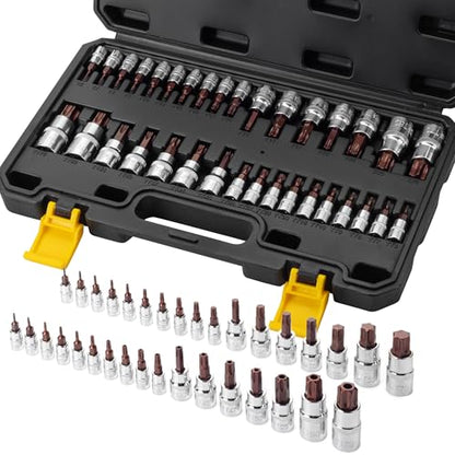 Bates Choice Torx Bit Socket Set, 34 pcs Set with Case, T6-T70, 1/4", 1/2" & 3/8" Drive, Solid and Tamper Proof Star Bit Socket Set