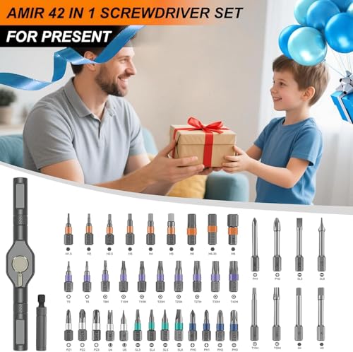 AMIR 42 in 1 Magnetic Screwdriver Set, Ratchet Screwdriver Set with Multi Bit, DIY Repair Tool Kit with Versatile T Handle for Furniture, Computer, Bicycle, Electronic Repair - color: Orange