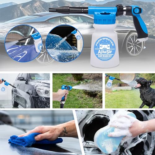 Car Wash Foam Gun Sprayer,Foam Connon for Garden Hose,Cleaning Kit | Car Washing Kit with Washing Sponge & Absorbent Towel, Hose Nozzle for Garden Cleaning, Pet Showering - color: Blue