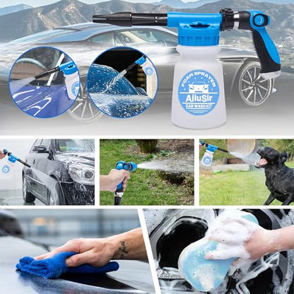 Car Wash Foam Gun Sprayer,Foam Connon for Garden Hose,Cleaning Kit | Car Washing Kit with Washing Sponge & Absorbent Towel, Hose Nozzle for Garden Cleaning, Pet Showering - color: Blue