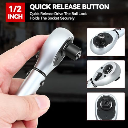 Auto Dynasty 1/2 Inch Dual-Scale Reversible Ratchet Wrench Set 10-160ft.lb/13.6-217.0 n.m with Quick Release and Accurate Torque Control - Perfect for Cars, Bikes, and Machinery Maintenance - size: 1/2 Inch-160ft.lb