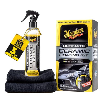 Meguiar's Ultimate Ceramic Coating Kit - Premium Kit for Cars Delivers Ultra-Durable Ceramic Protection with High Water Beading Action, Increased Gloss and Slickness, and Premium Microfiber Towels - style: Ceramic Coating Kit