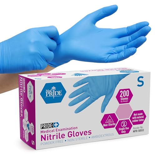 MED PRIDE Disposable Blue Nitrile Gloves, Pack of 200, Ideal for Medical, First Responders, Law Enforcement, Tattoo Artists, Food Vendors, Painters, Cleaners, Pet Care, and More - size: Small (Pack of 200)