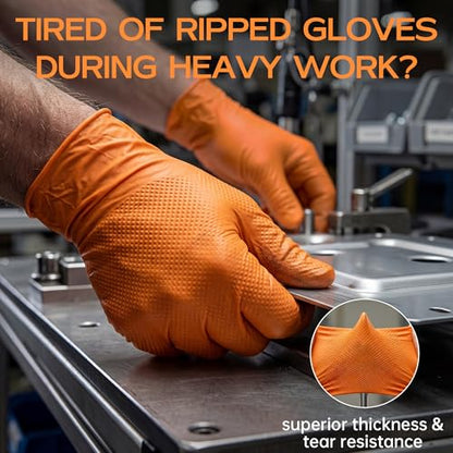 HEAVY DUTY 8 Mil Orange Nitrile Gloves, Diamond Textured Disposable Industrial Mechanic Rubber Gloves 1000PCs - size: Large