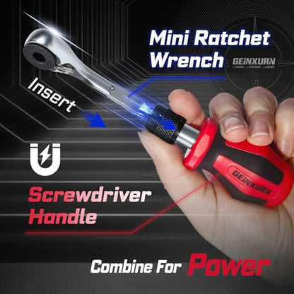 Geinxurn 21 Pieces Tool Kit Include Mini Ratchet Wrench, S2 Steel Screwdriver Bit, Mini Screwdriver Handle, Magnetic Locking Bit Holde, Socket Wrench Nut Driver Set. Portable Hand Tools Set for Repair - style: RM021-US