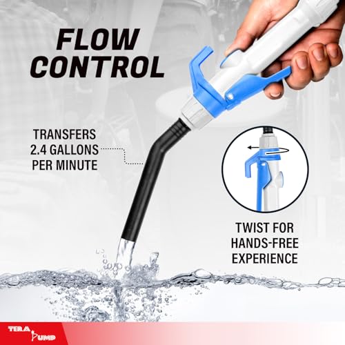 TERA PUMP Electric Powered 55 Gallon Drum Barrel Pump, 2.4GPM | Quick Stop Flow Control Nozzle, 9.8-ft XL Heavy-Duty Vinyl Hose, 39" Flexible Intake Hose, For DEF, Antifreeze, Washer Fluid