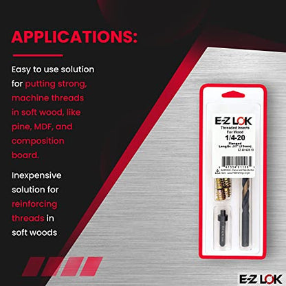 E-Z LOK E-Z Hex Thread Repair Kit for Soft Wood Flanged Threaded Inserts 1/4-20 x 13mm, Drill, Installation Tool - size: 1/4-20 x 13mm, style: Flanged