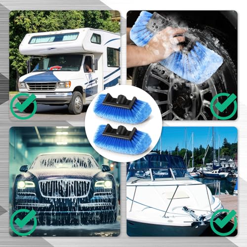 Vesici 2 Pcs 10 Inch Car Wash Brush Head with Soft Detailing Bristle Flow Through Car Cleaning Brush with 1 Pcs Stiff Bristle Wheel Brushes for Motorboat Rv Facades of Houses Wheel Carpet (Blue) - color: Blue