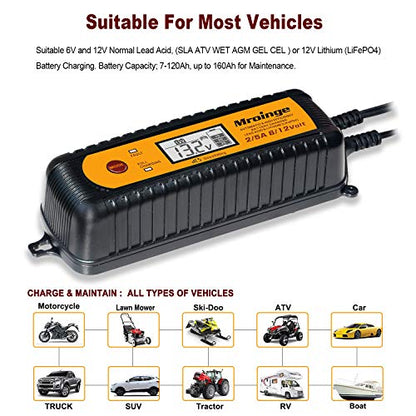 Smart Battery Charger, Mroinge 5A 6V/12V Automatic Battery Charger/Maintainer/Desulfator for Cars, SUVs, Trucks and More, Suitable for Charging Lead-Acid & Lithium (LiFePO4) Batteries