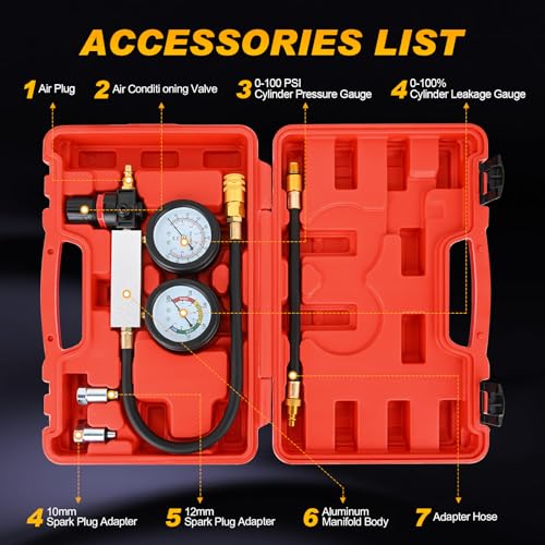 Nilight Cylinder Leak Down Tester, Gasoline Engine Compression Dual Gauge Leakdown Detector Automotive Tool Set with 10 12 14mm Spark Plugs - color: 5pcs Leak Down Tester